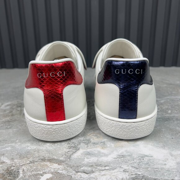 Gucci Ace Web Tiger Sneaker Patch White Leather Python 10 G or 10.5 US 44 EUR - Picture 11 of 14